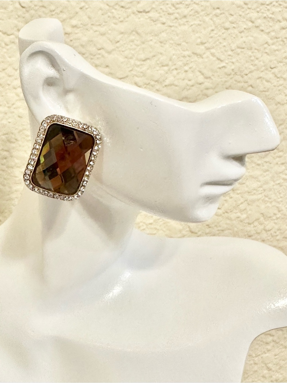 Brown Faceted Crystal Pavé-Frame Stud Earrings